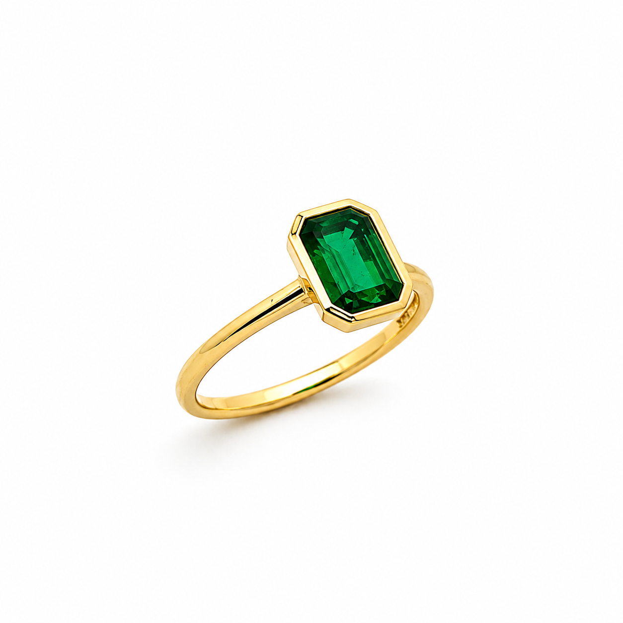 14K Solid Yellow Gold Green Emerald Ring