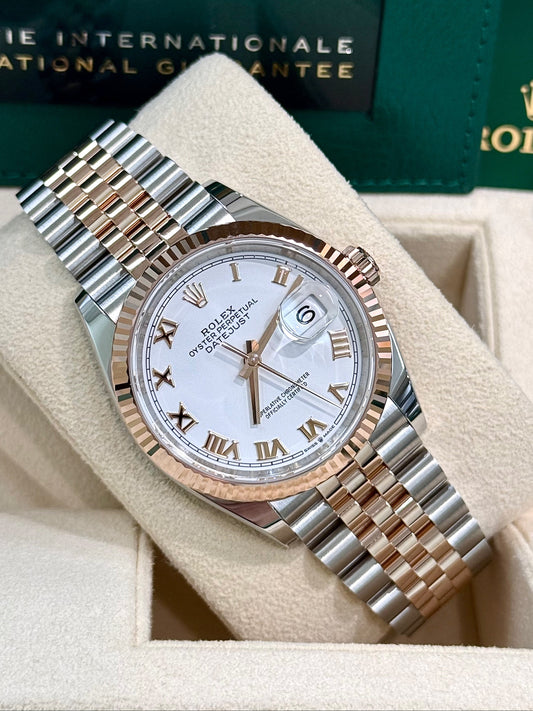 Rolex Datejust 36 126231 Jubilee Steel & 18K Rose Gold with White Roman Numeral Dial