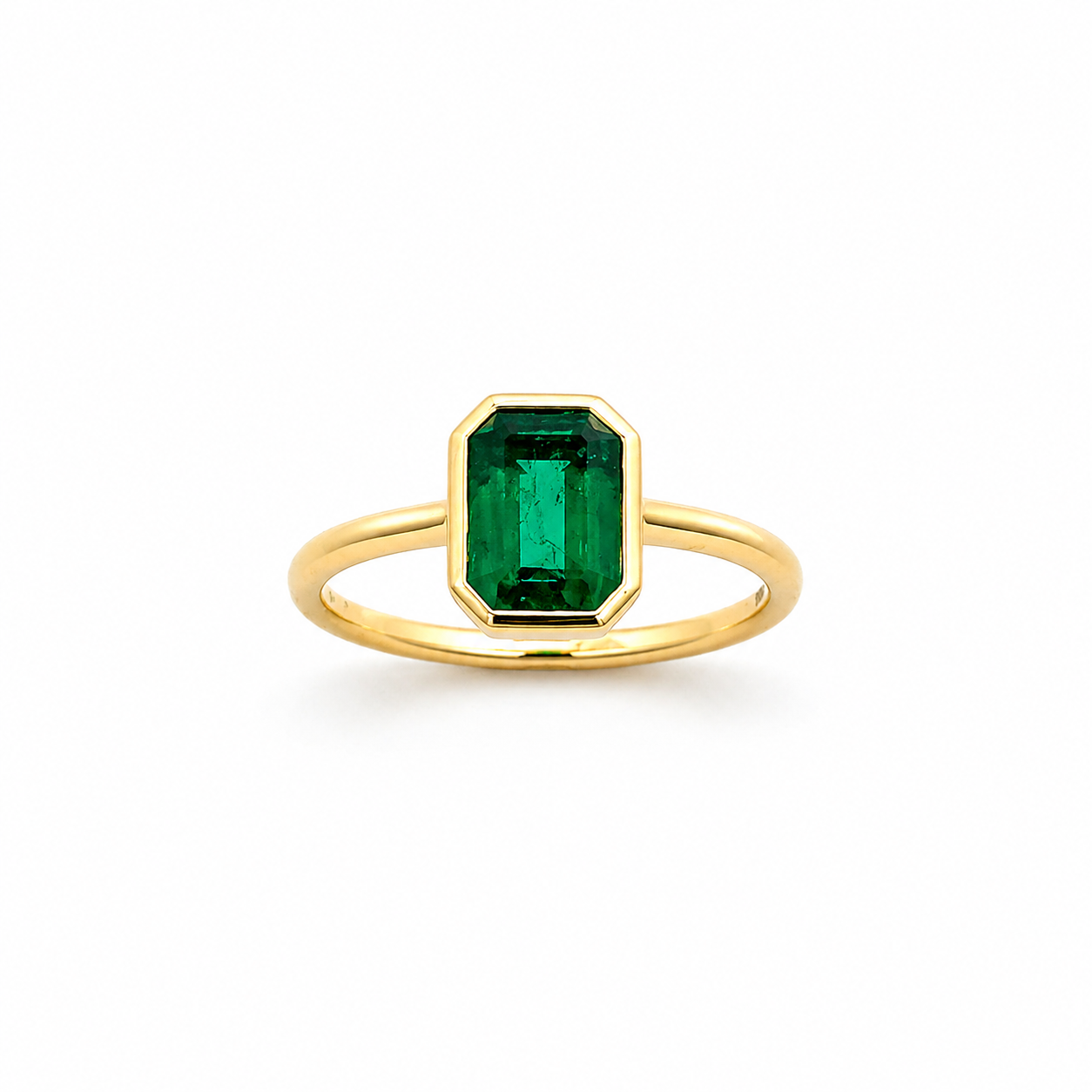 14K Solid Yellow Gold Green Emerald Ring