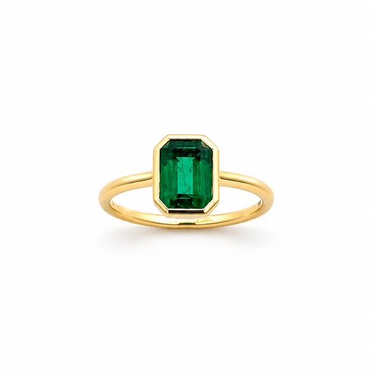 14K Solid Yellow Gold Green Emerald Ring