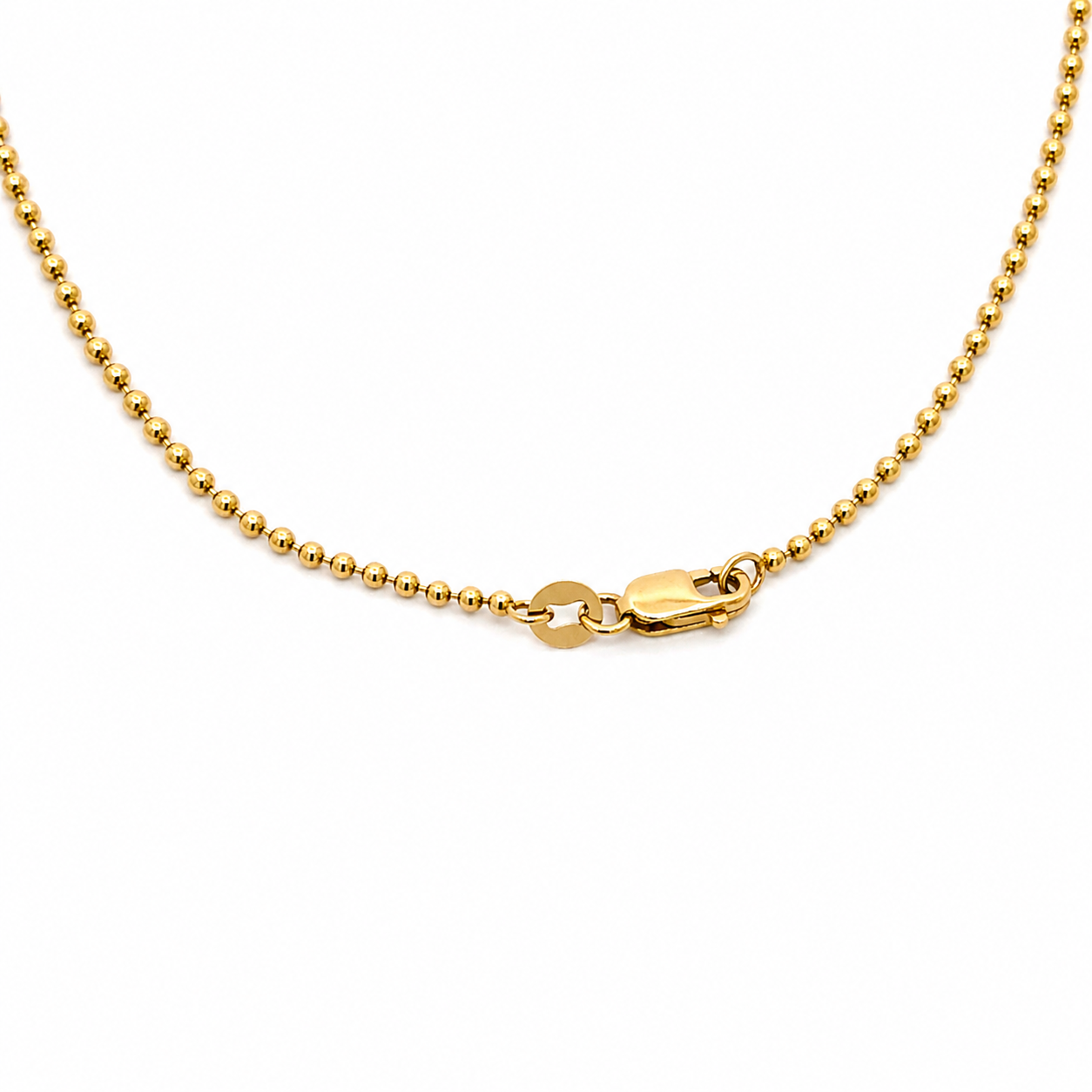 14K Solid Yellow Gold Beaded Chain with Baguette Diamond Pendant