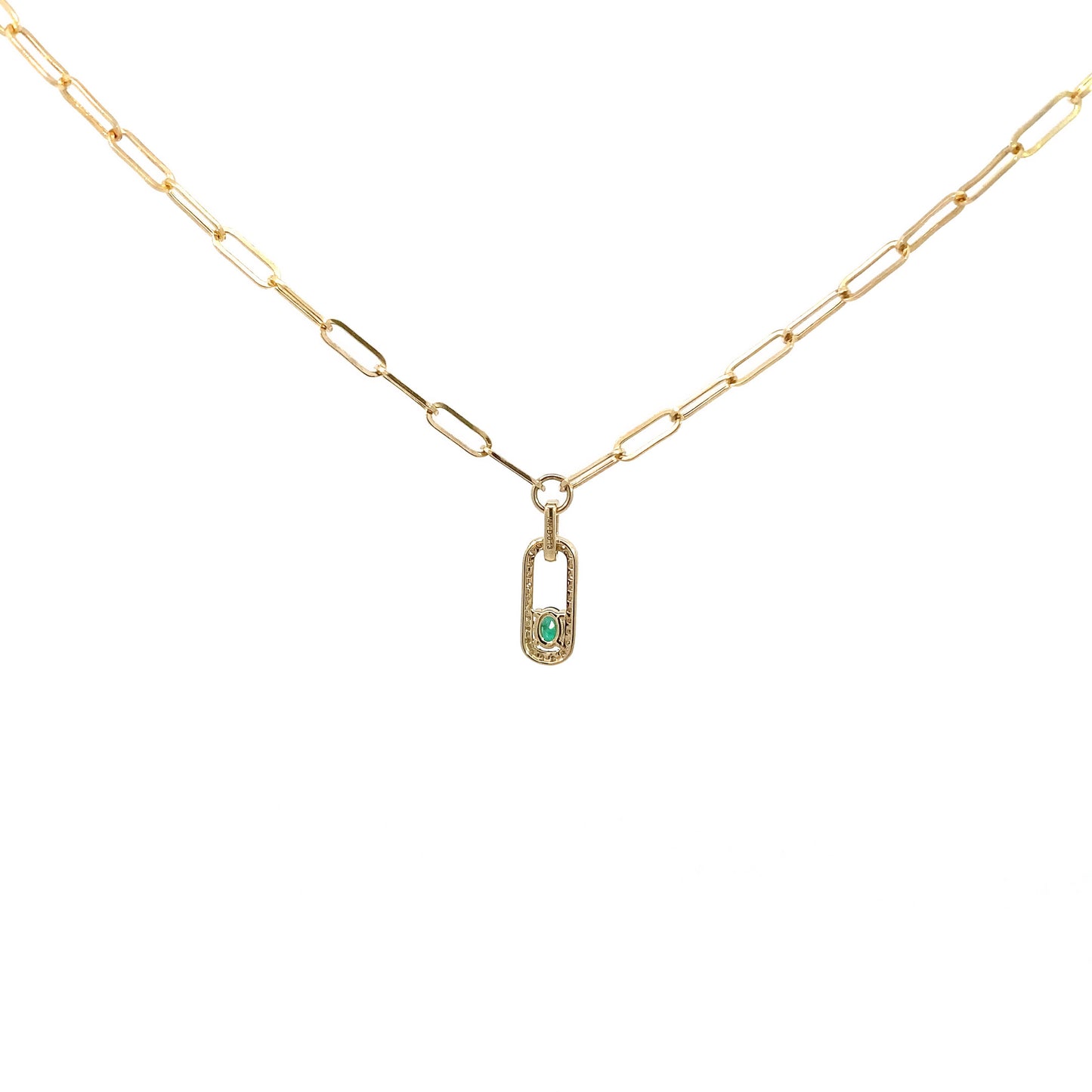 Trendy Diamond and Emerald Paperclip Necklace