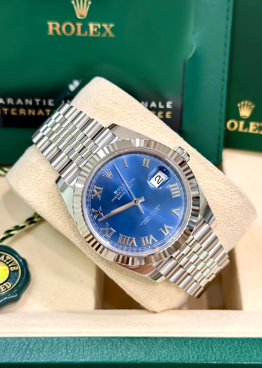 Rolex Date Just 41mm 126334 Blue Roman Numeral Dial with Stainless Steel Jubilee Band New, DATE just 2, date just II