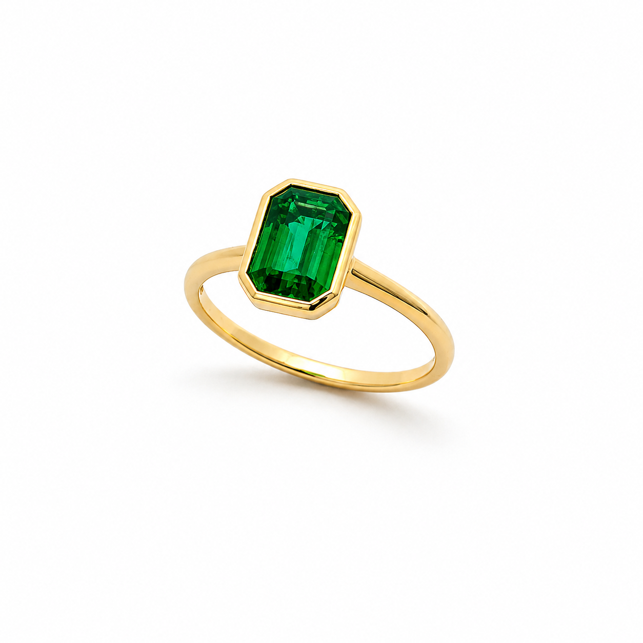 14K Solid Yellow Gold Green Emerald Ring