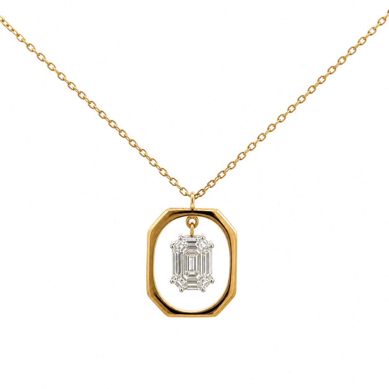 14K Solid Yellow Gold Chain with Baguette Diamond Pendant