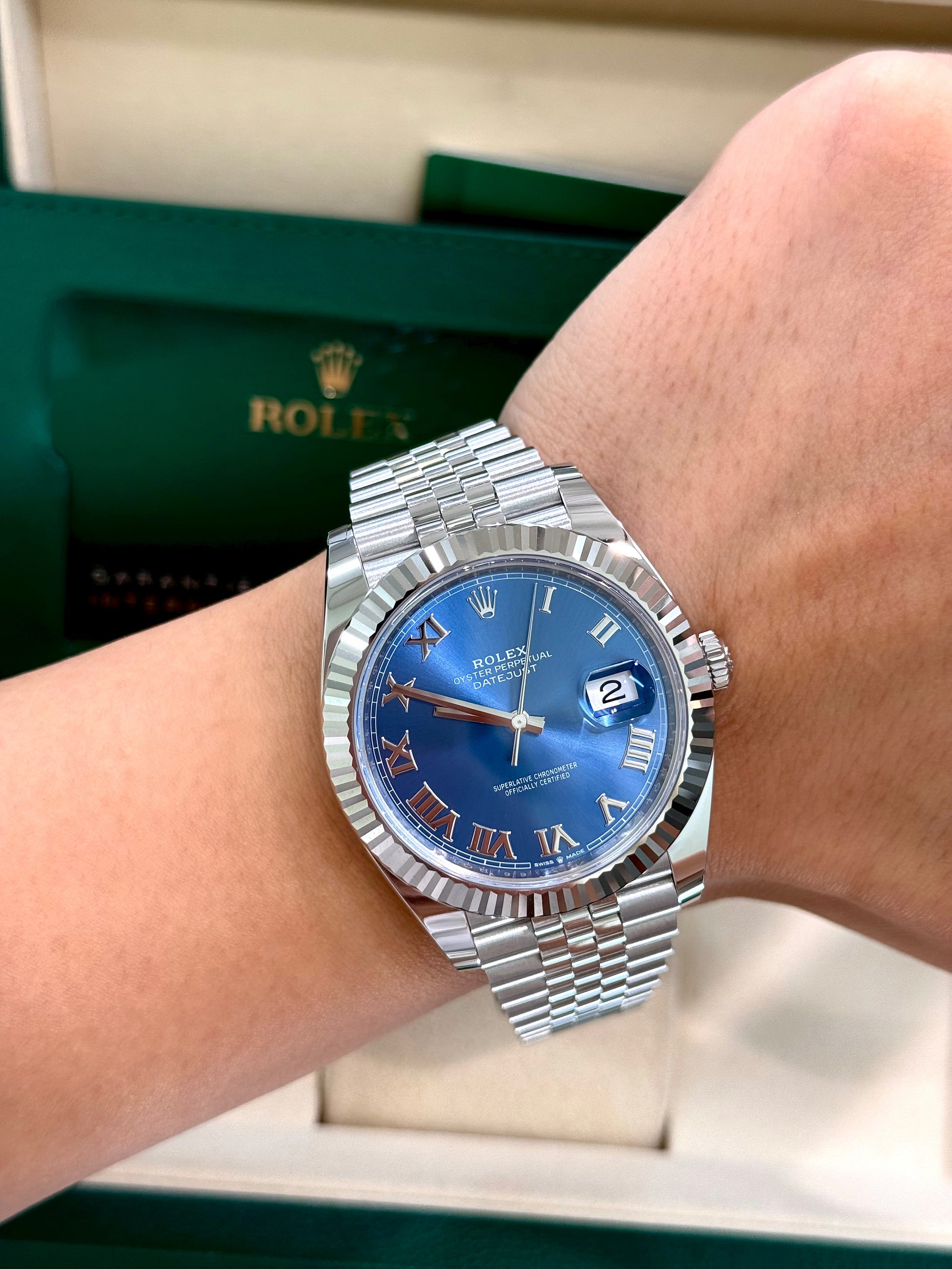 Rolex Date Just 41mm 126334 Blue Roman Numeral Dial with Stainless Steel Jubilee Band New, DATE just 2, date just II