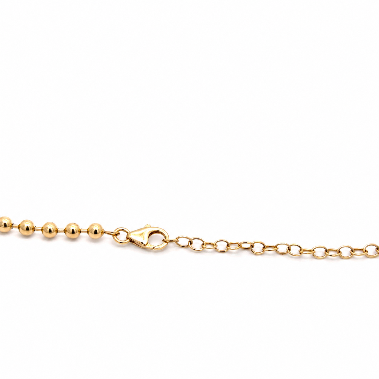 14K Solid Yellow Gold Beaded Chain with Pear Shaped Green Emerald and Dangling Diamonds