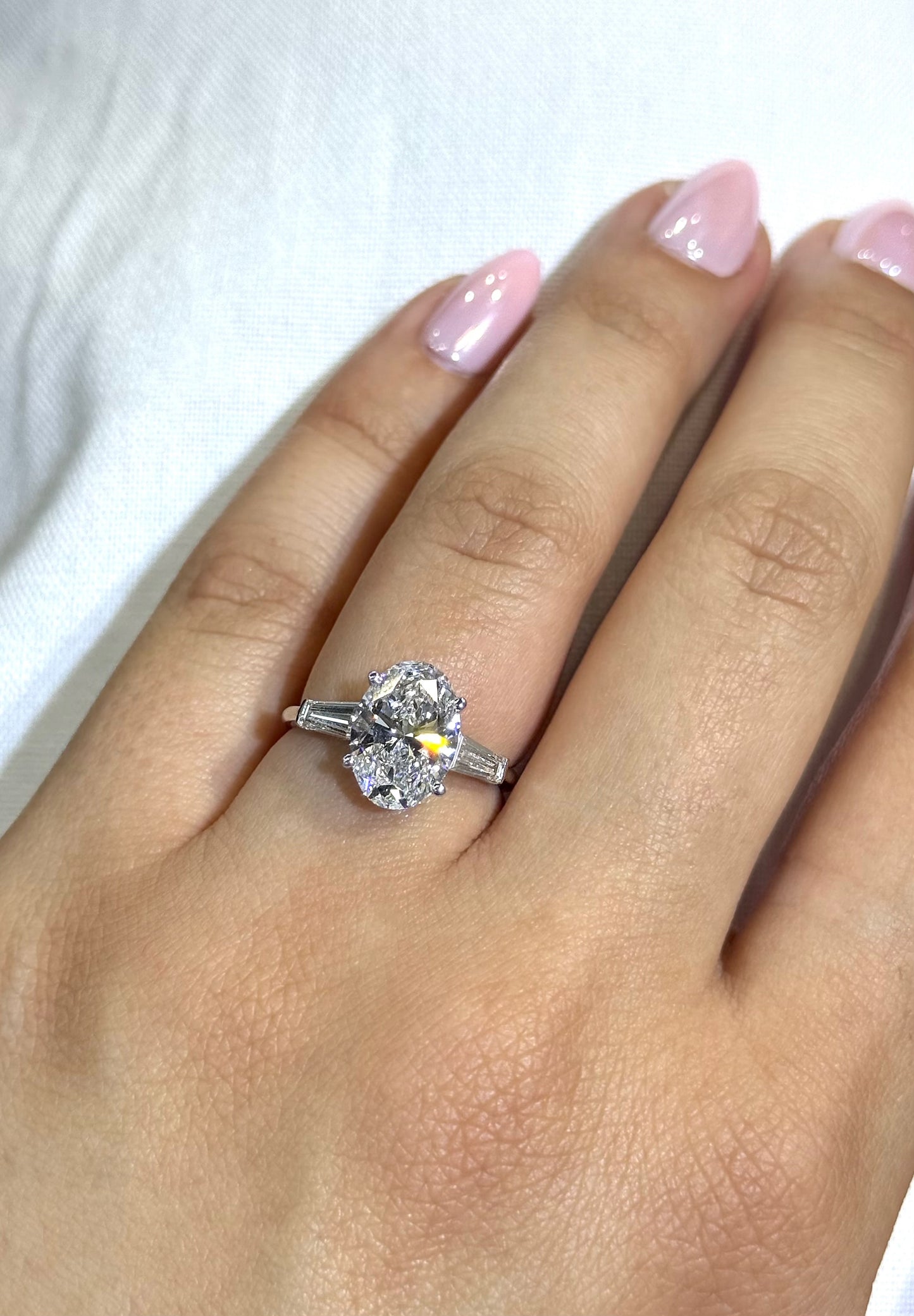3.60CT Oval and Tapered Baguette IGI Certified Lab-Grown Diamond 3 Stone Engagement Ring. Proposal Ring. Bridal Ring. Lab Grown Engagement Ring. 