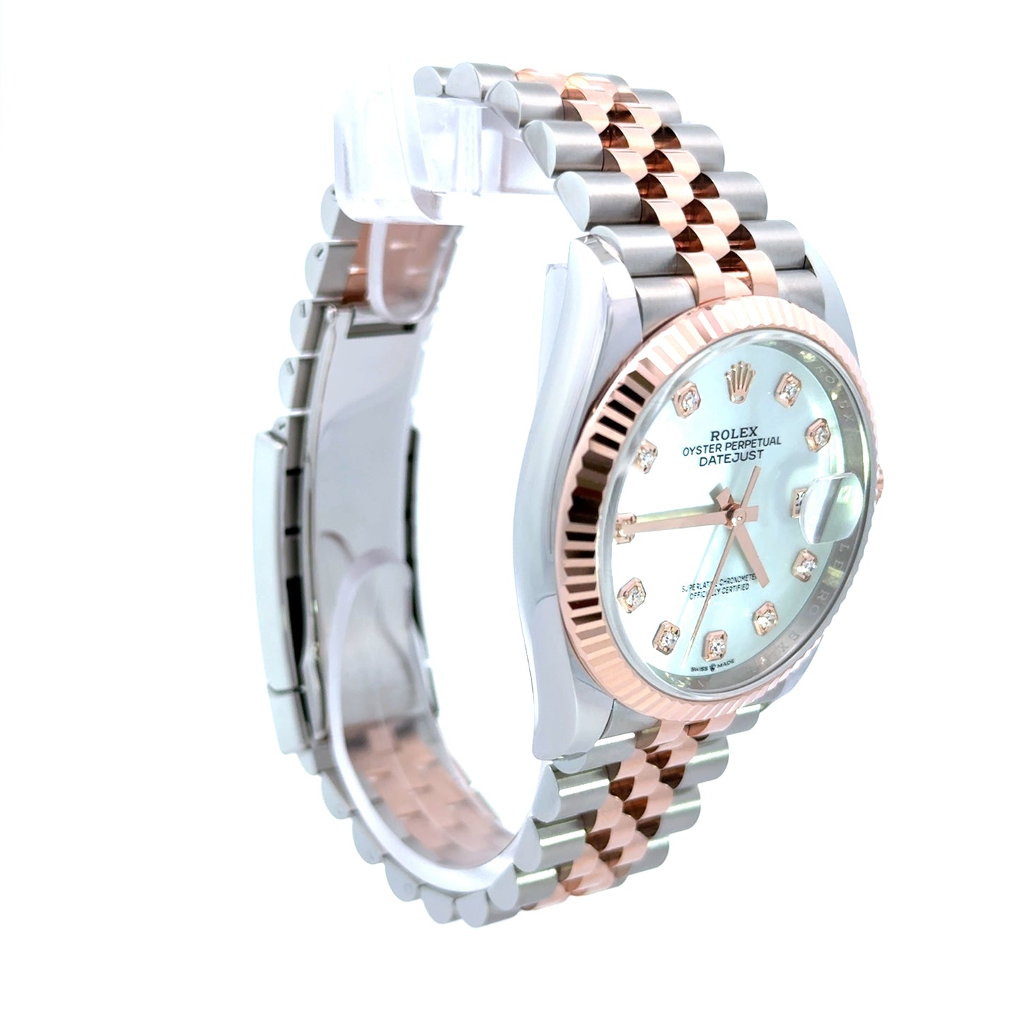 Rolex Datejust 36MM 126231 Jubilee Steel & 18K Rose Gold MOP Diamond Dial, Two tone Rolex with jubilee band and fluted bezel and mother of pearl diamond dial new 2026 