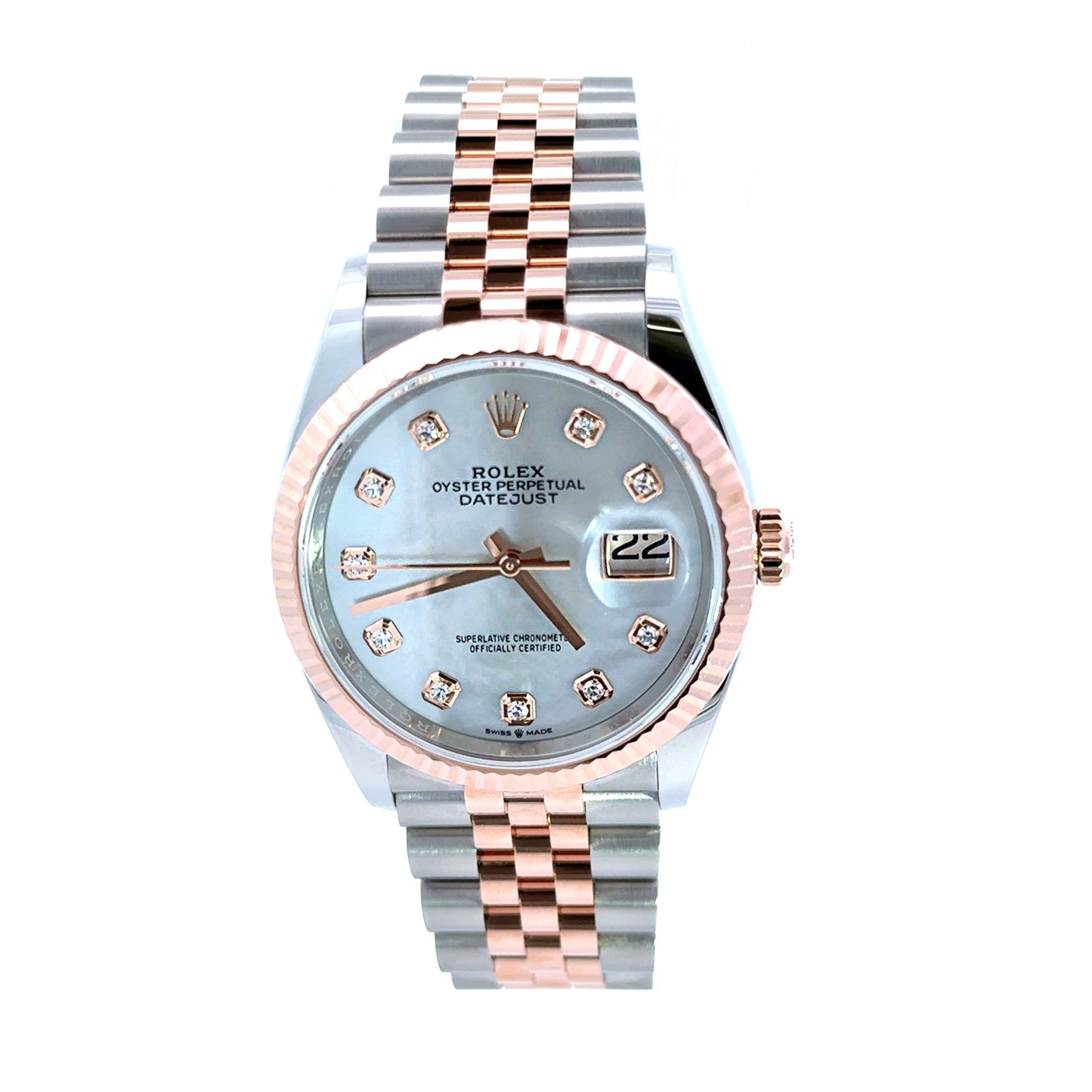 Rolex Datejust 36MM 126231 Jubilee Steel & 18K Rose Gold MOP Diamond Dial, Two tone Rolex with jubilee band and fluted bezel and mother of pearl diamond dial new 2026 