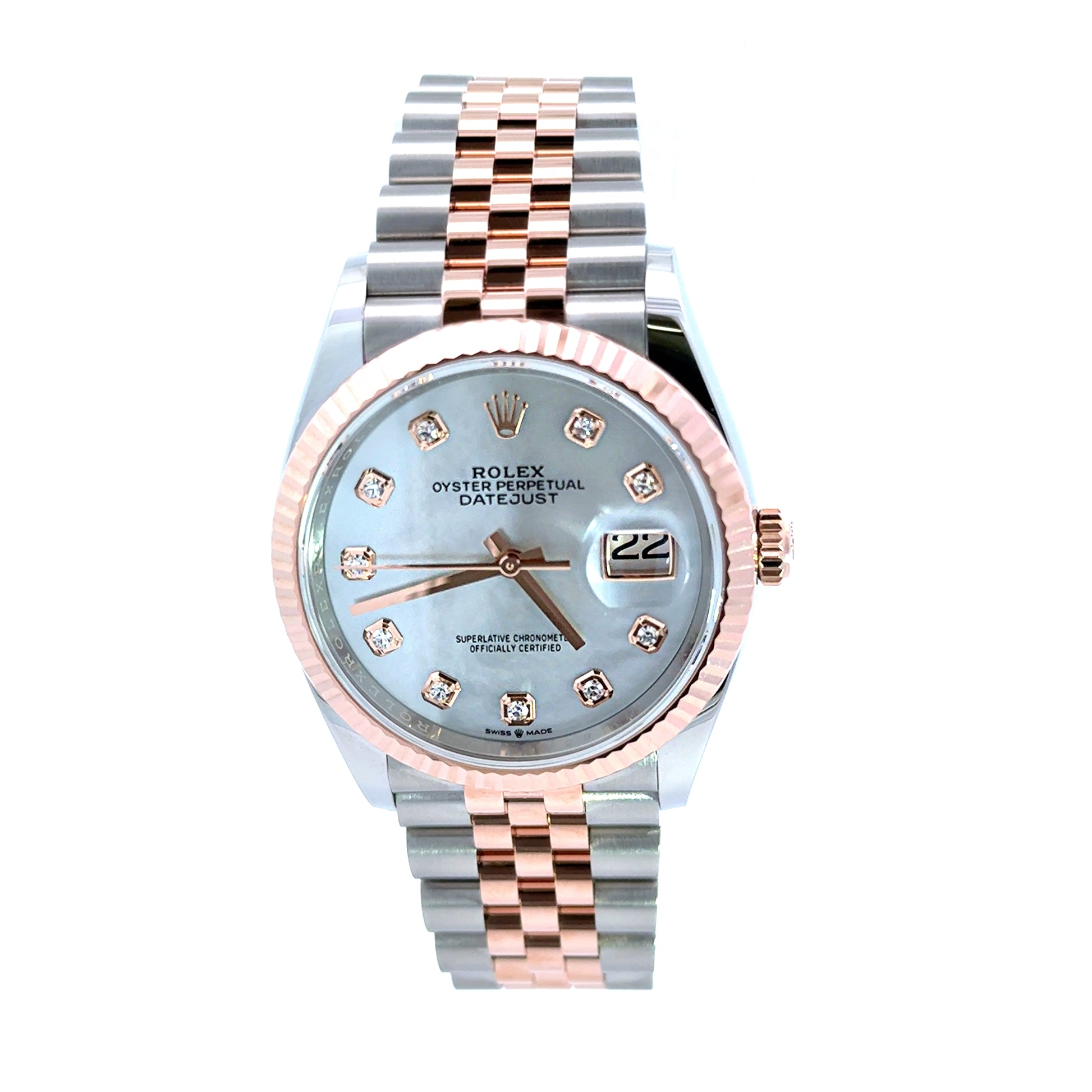 Rolex Datejust 36MM 126231 Jubilee Steel & 18K Rose Gold MOP Diamond Dial, Two tone Rolex with jubilee band and fluted bezel and mother of pearl diamond dial new 2026 