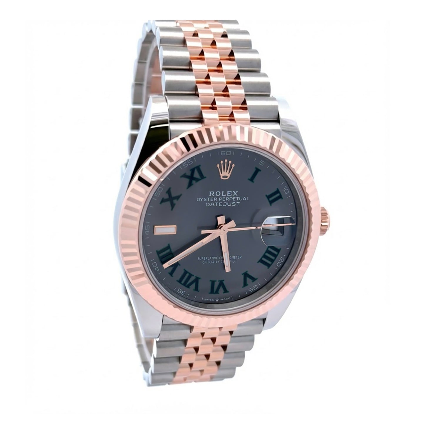 126331 Date Just 2 Rolex 41mm, Stainless steel and 18K rose gold, Wimbledon dial, new 2025. Classy Watch. Jubilee band. Fluted Bezel. 