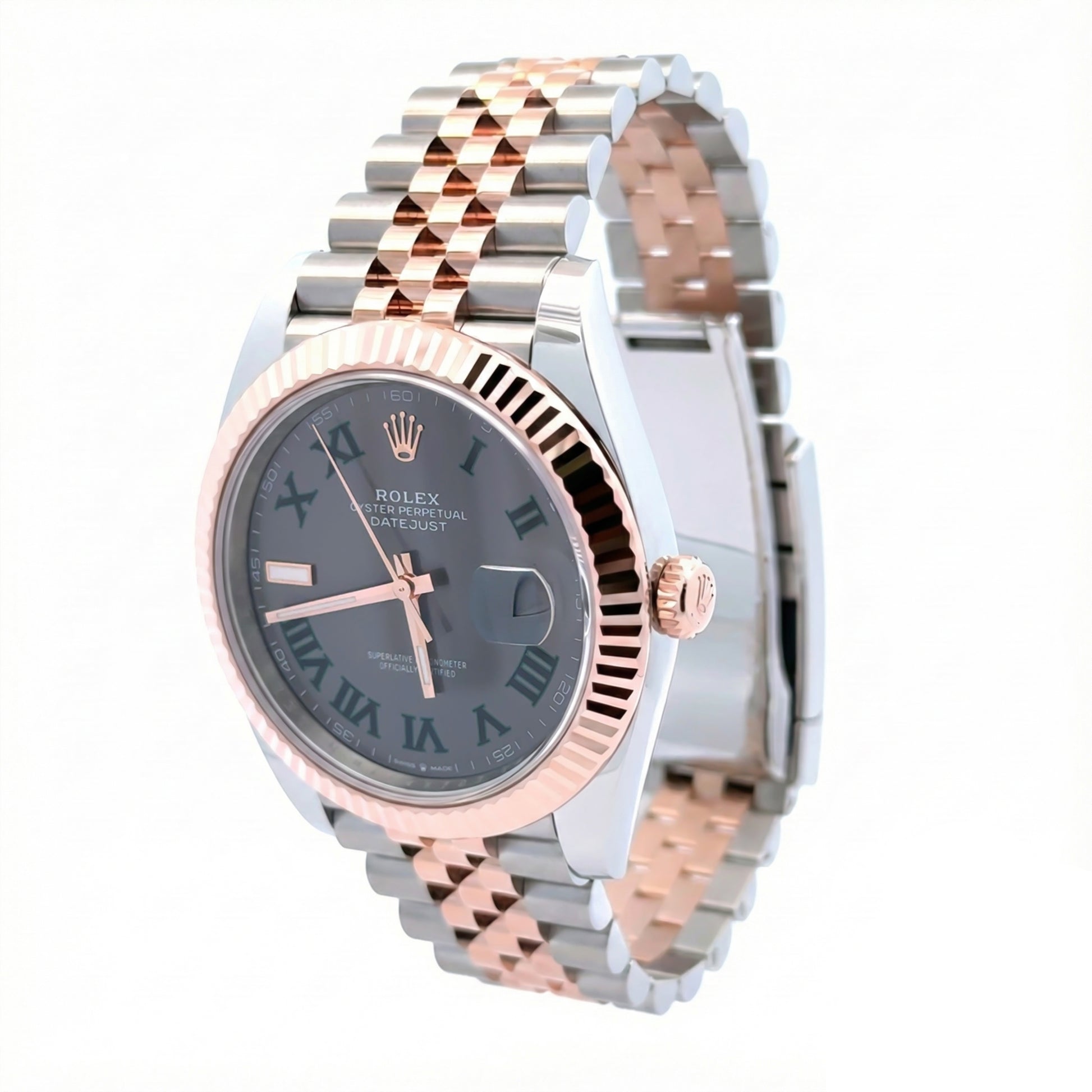 126331 Date Just 2 Rolex 41mm, Stainless steel and 18K rose gold, Wimbledon dial, new 2025. Classy Watch. Jubilee band. Fluted Bezel. 