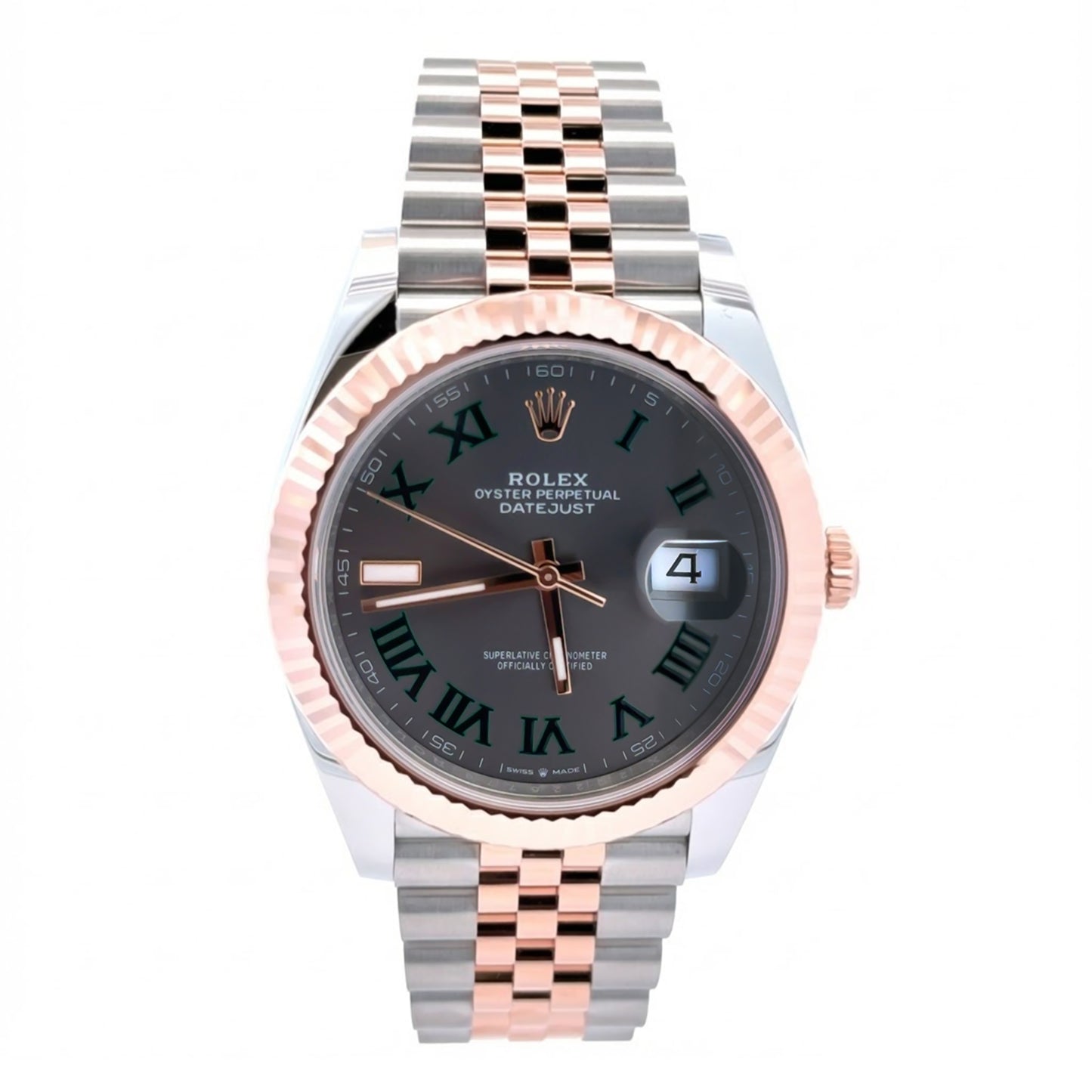 126331 Date Just 2 Rolex 41mm, Stainless steel and 18K rose gold, Wimbledon dial, new 2025. Classy Watch. Jubilee band. Fluted Bezel. 