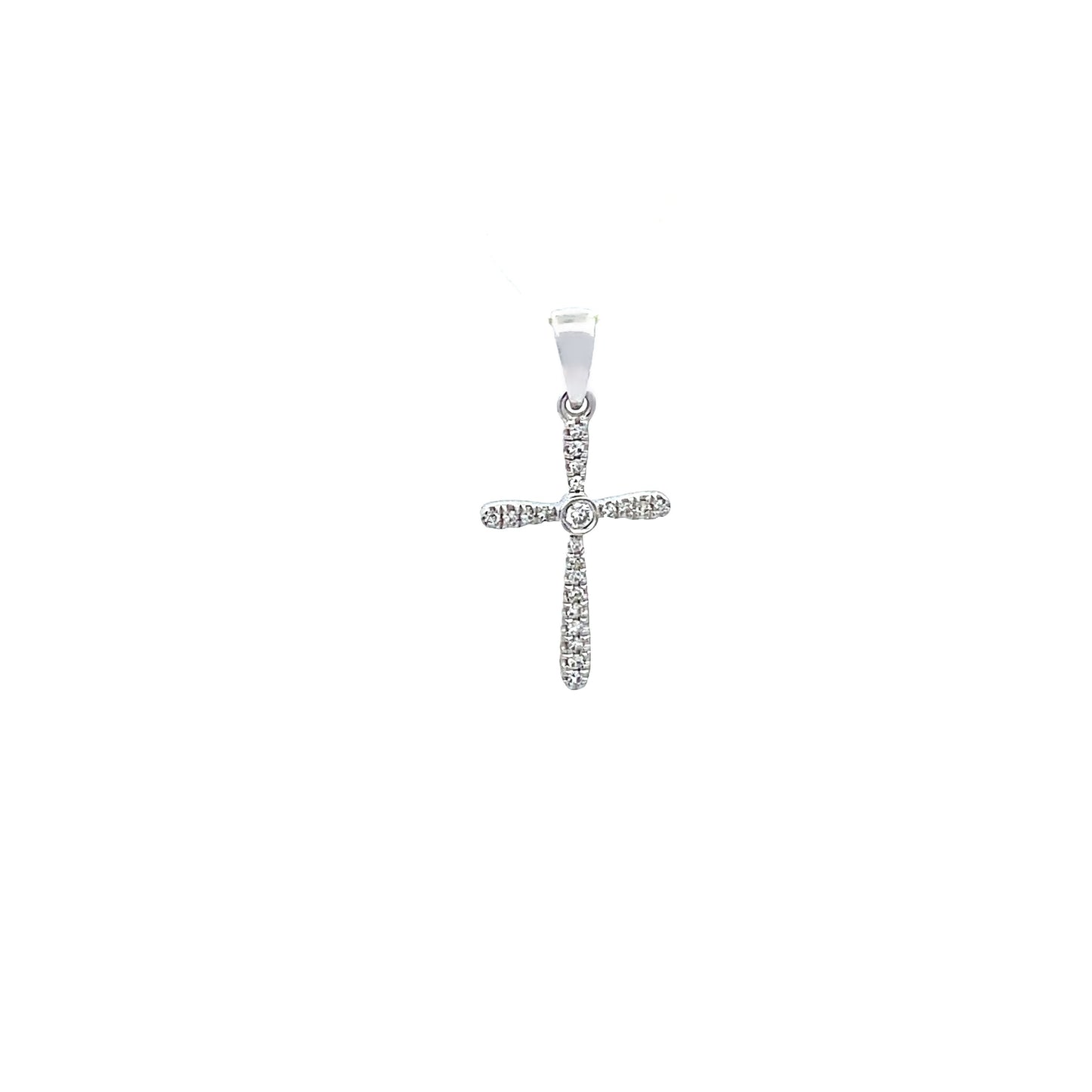 14K Solid White Gold Diamond Cross Pendant