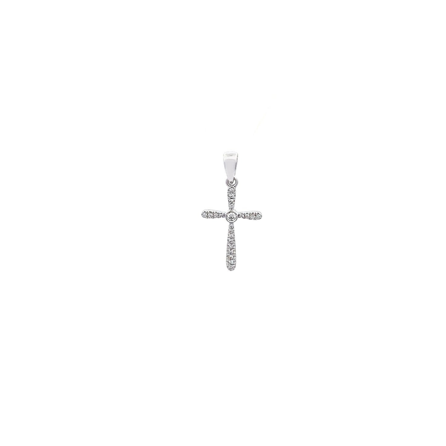 14K Solid White Gold Diamond Cross Pendant