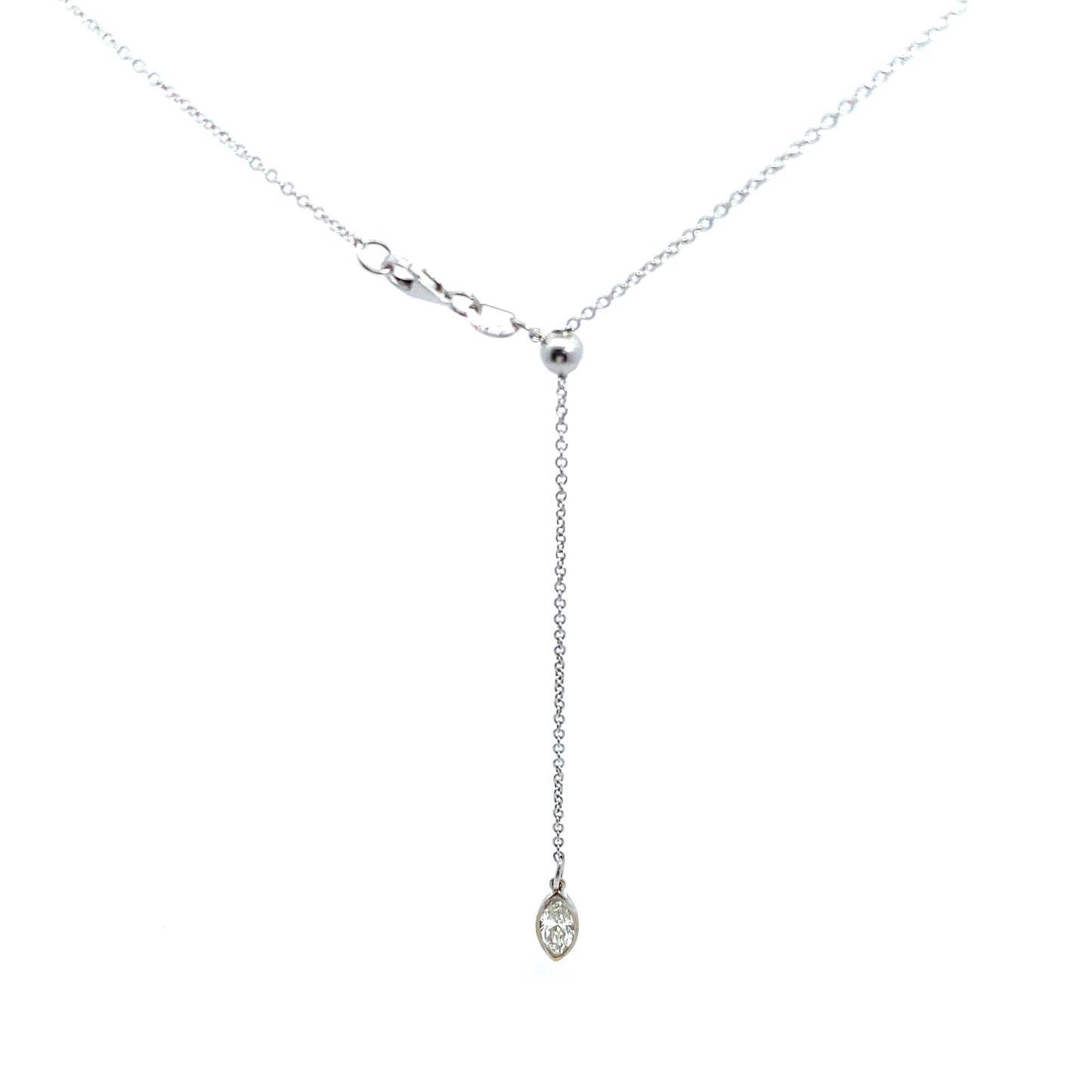 14K White Gold Marquise Diamond Bezel Set with Adjustable Chain Necklace