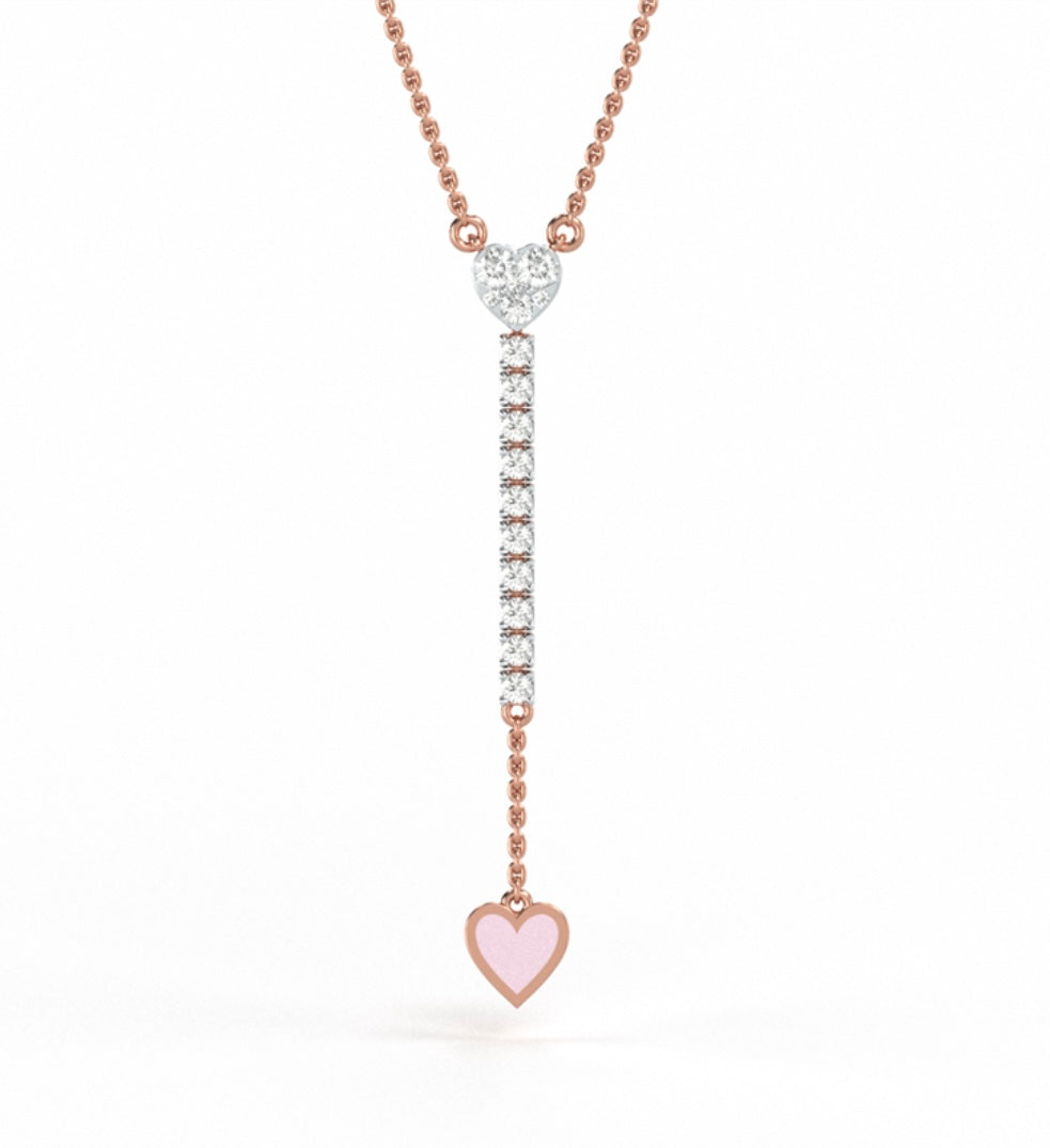 Sparkling Heart Diamond Long Drop Enamel Necklace