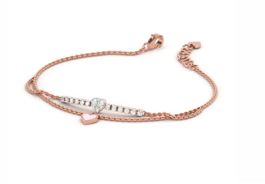 Sparkling Enamel Heart Double Chain Diamond Bracelet