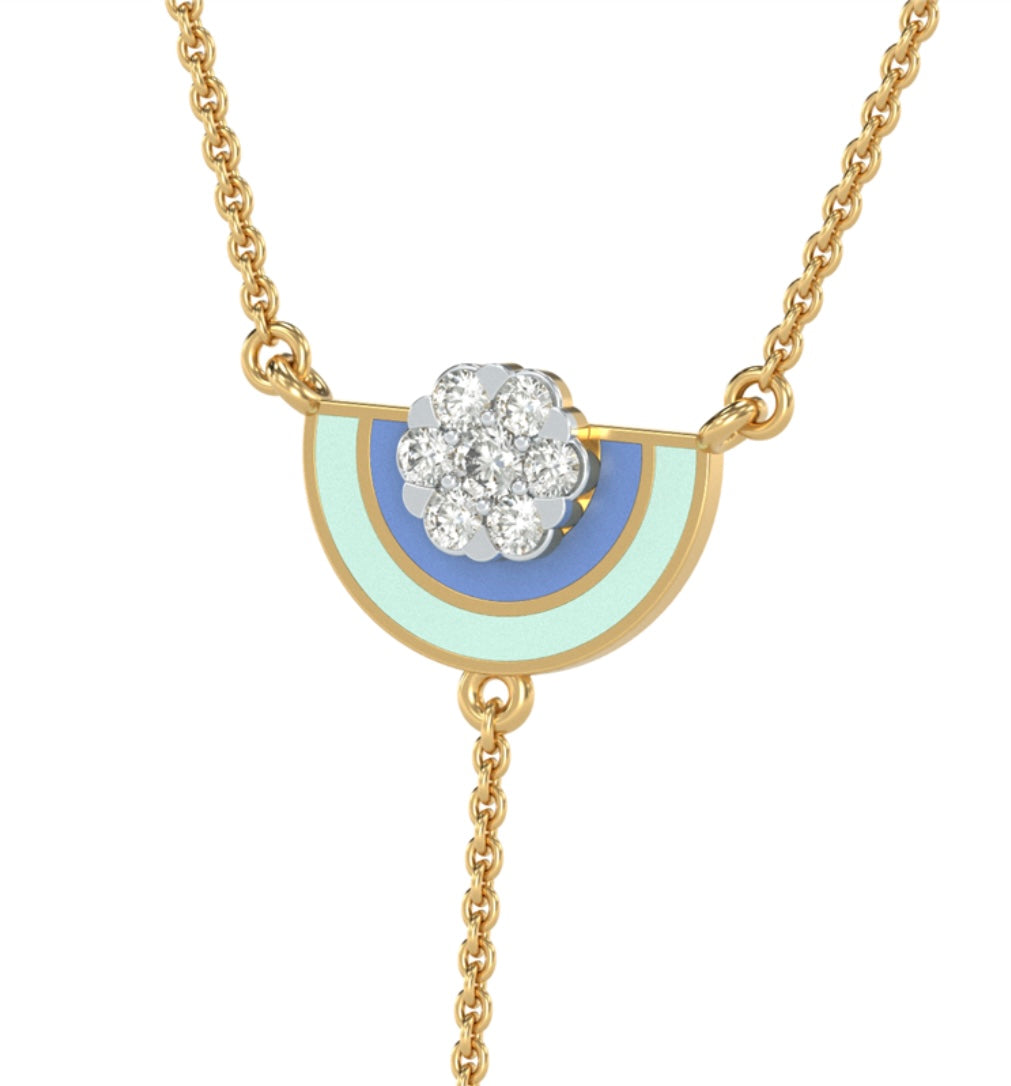 Fantasy Half Circular Diamond Bloom Dangling Bar Necklace