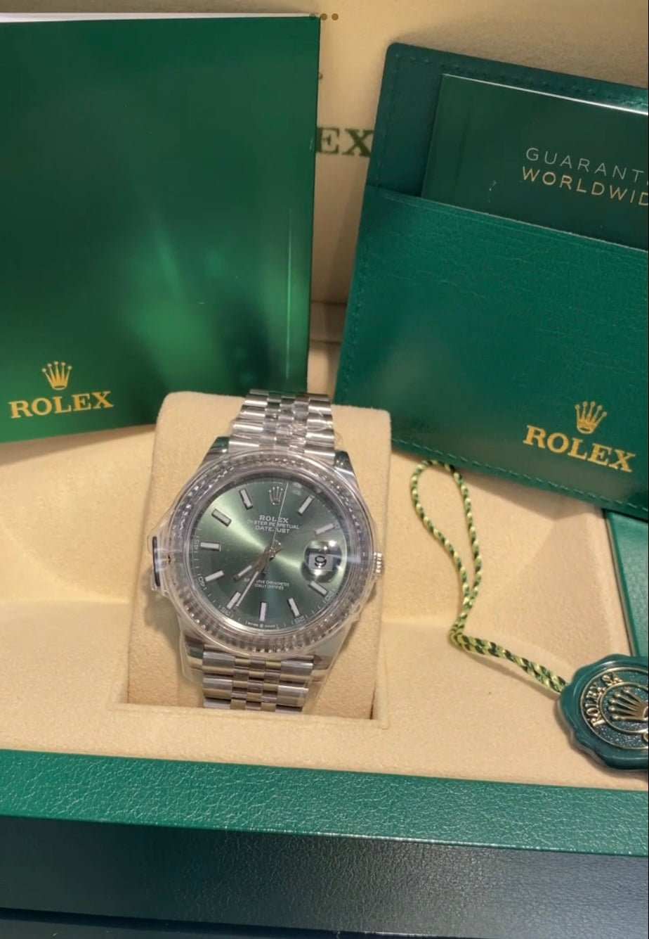 Rolex Datejust 41mm 126334 Mint Green Index with Stainless Steel Jubilee Band