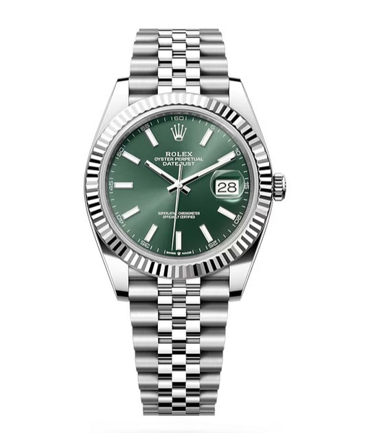 Rolex Datejust 41mm 126334 Mint Green Index with Stainless Steel Jubilee Band