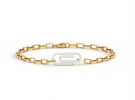 Diamond Pin Paper-link Chain Bracelet