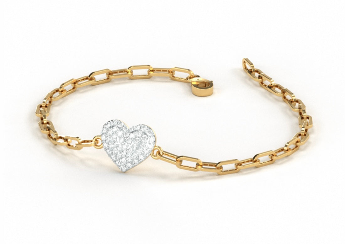 Diamond Heart Paper Clip Link Bracelet