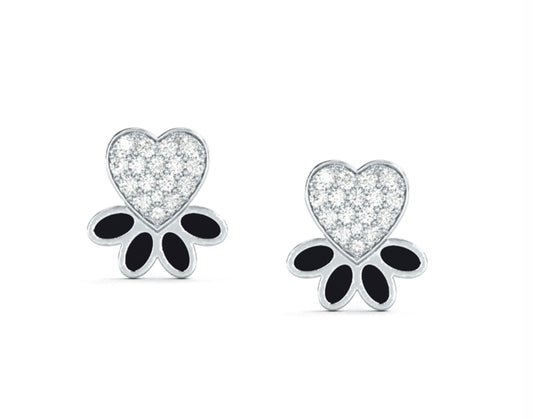 14K White Gold Heart Dog Paw Stud Earrings