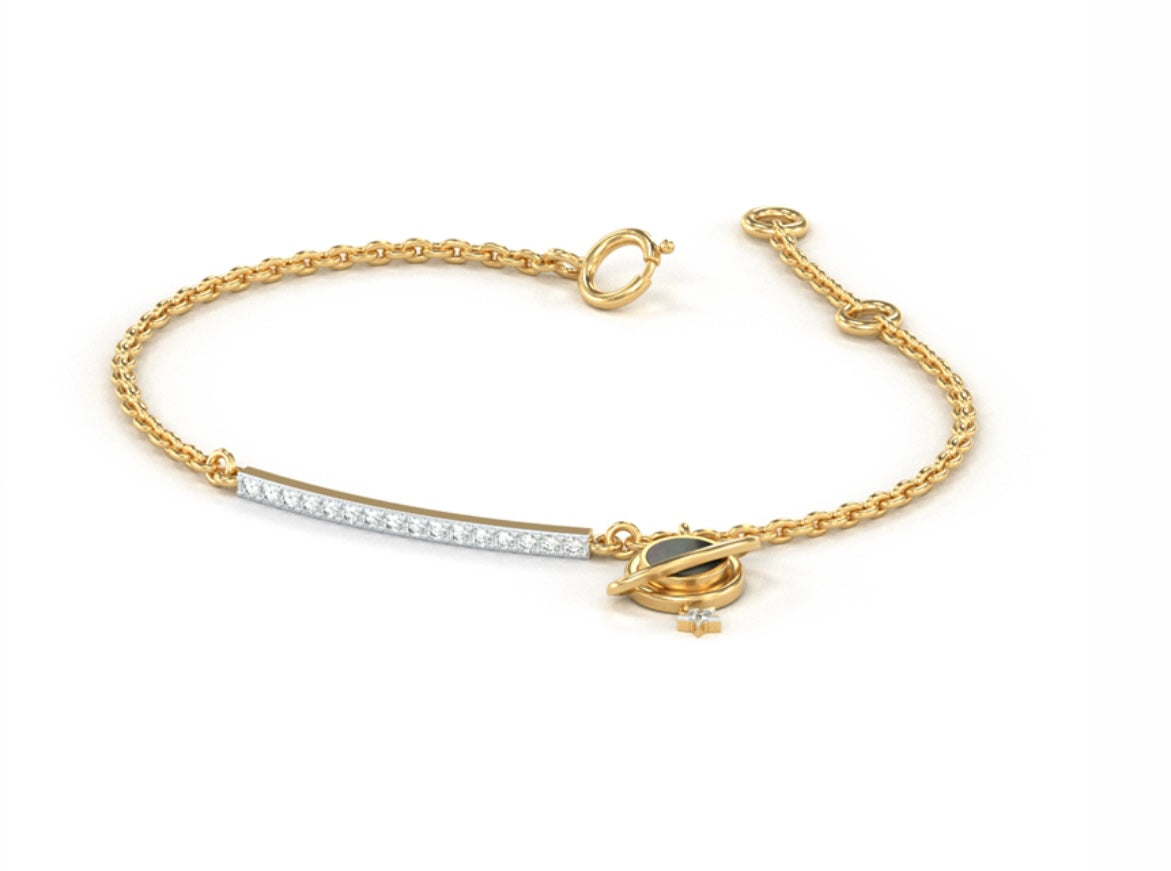 14K Yellow Gold Diamond Bracelet with Dangling World Charm