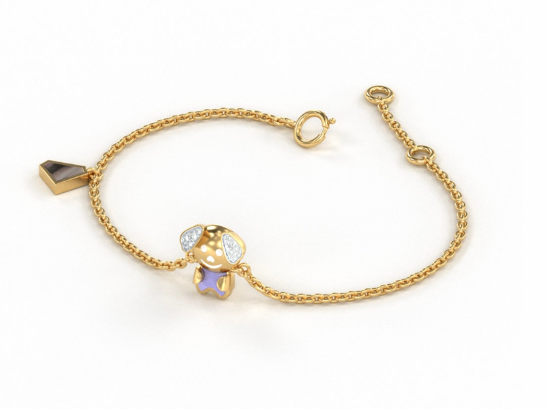 14K Yellow Gold Diamond Bear Bracelet