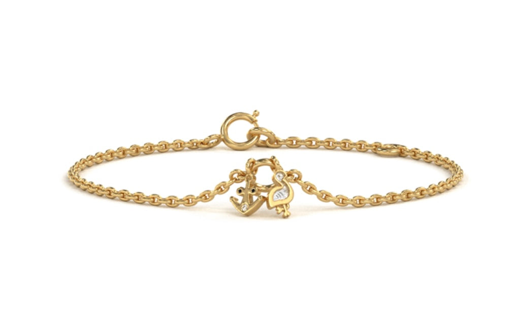 Dainty Diamond Bracelet with Dangling Anchor and Bird