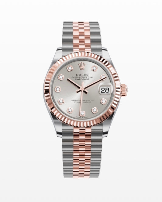 Rolex Date-Just 31mm Two Tone in Rose Gold with Silver Set Diamond Dial, 278271