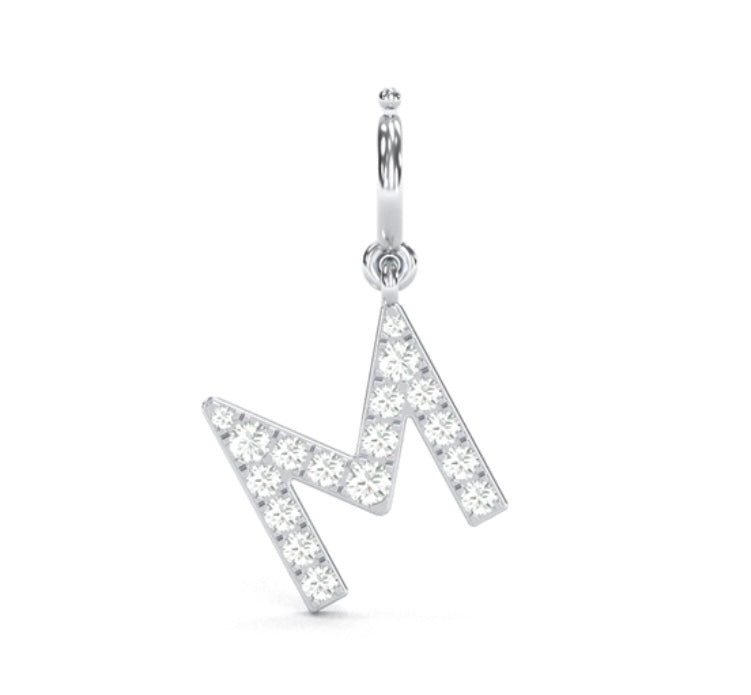 8Mm Diamond Initial Charms "M", Letter “M” Pendant, Valentine’s Day Gift, Add-On Diamond Charm.  