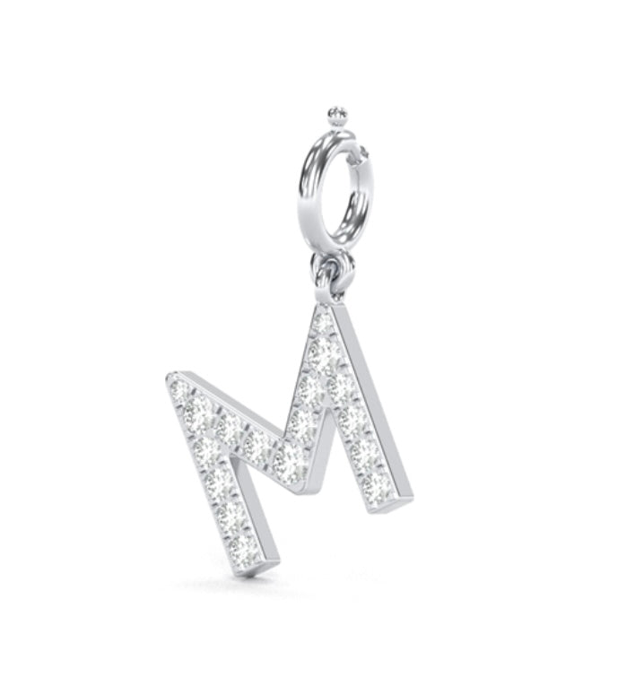 8Mm Diamond Initial Charms "M", Letter “M” Pendant, Valentine’s Day Gift, Add-On Diamond Charm.
