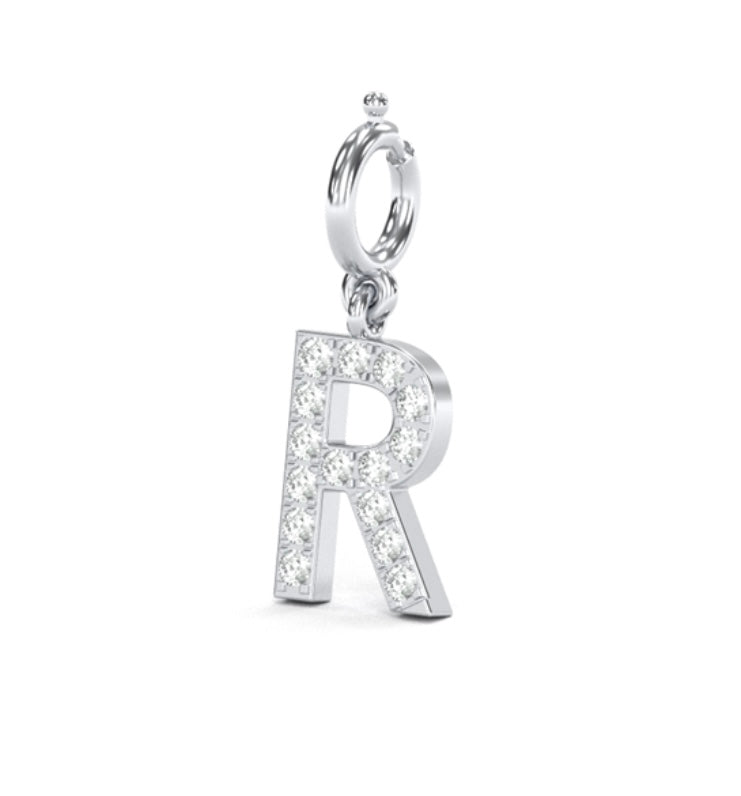 8Mm Diamond Initial Charms "R"