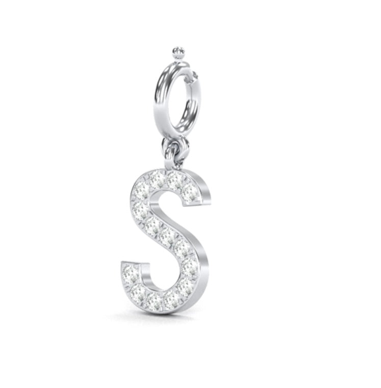 8Mm Diamond Initial Charms "S", diamond Charm.