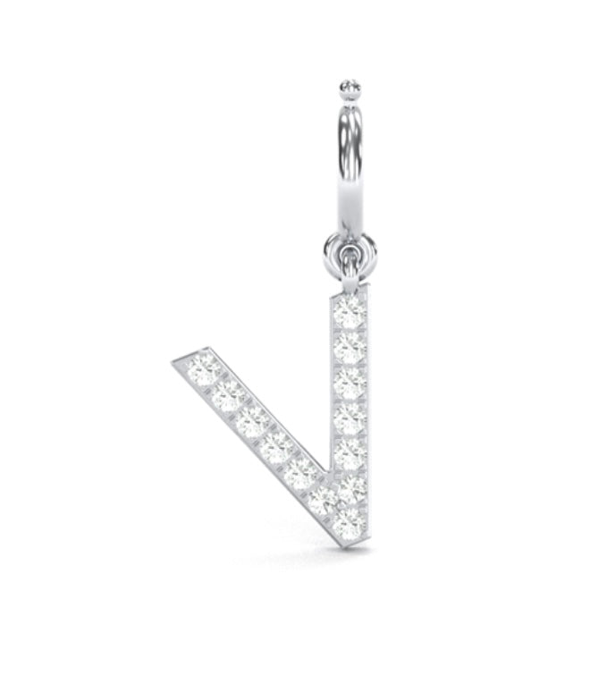 8Mm Diamond Initial Charms "V", add on pendant, letter pendant.