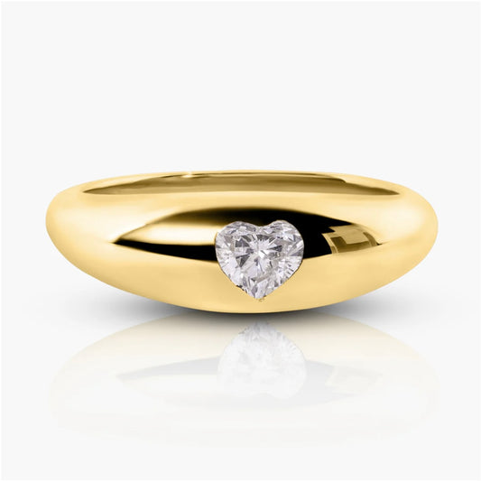 14K Yellow Gold Heart Diamond Dome Band