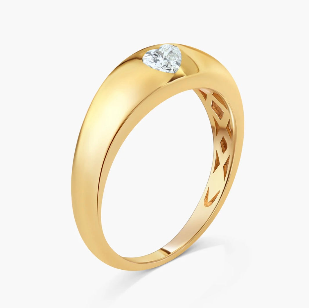 14K Yellow Gold Heart Diamond Dome Band