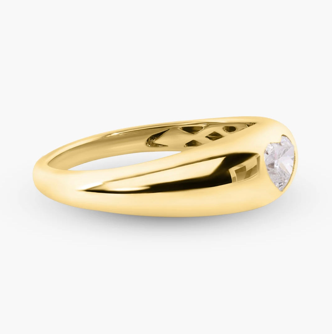 14K Yellow Gold Heart Diamond Dome Band