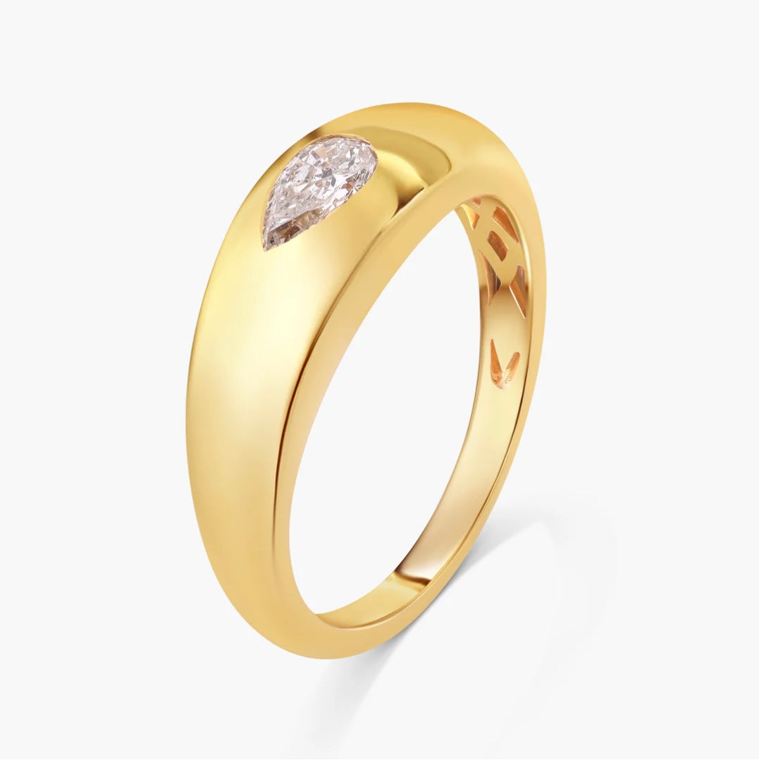 14K Gold Pear Shaped Diamond Dome Band