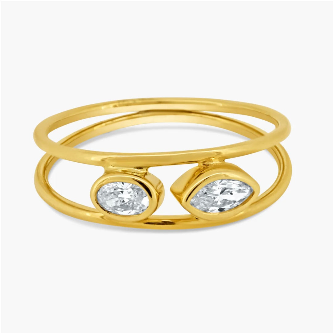 14K Gold Dainty Double Diamond Ring