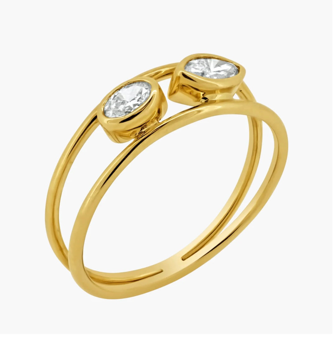 14K Gold Dainty Double Diamond Ring