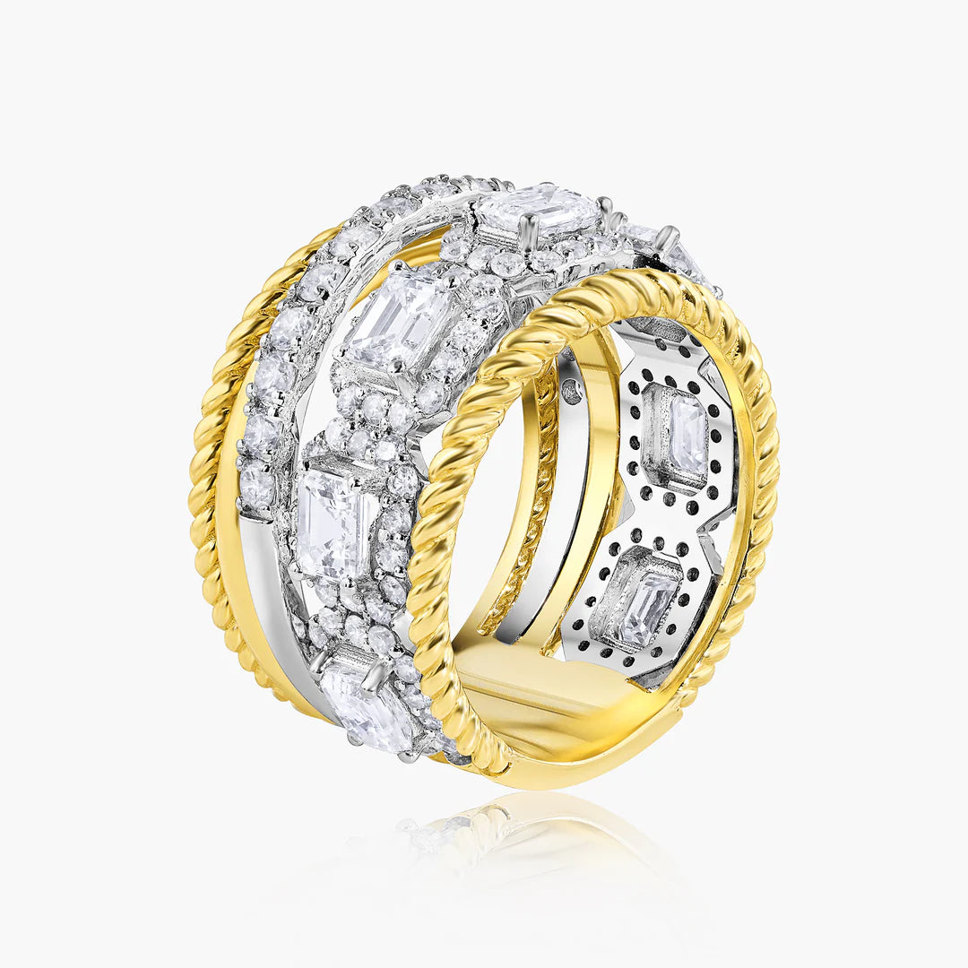 14K Two Tone Diamond Statement Ring