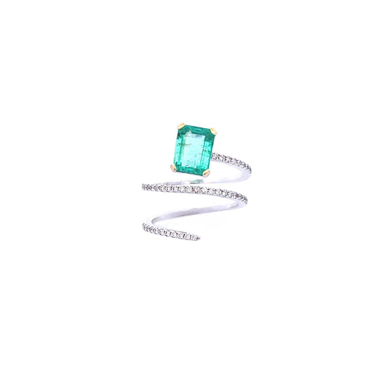 14K White Gold Emerald and Diamond Layer Ring