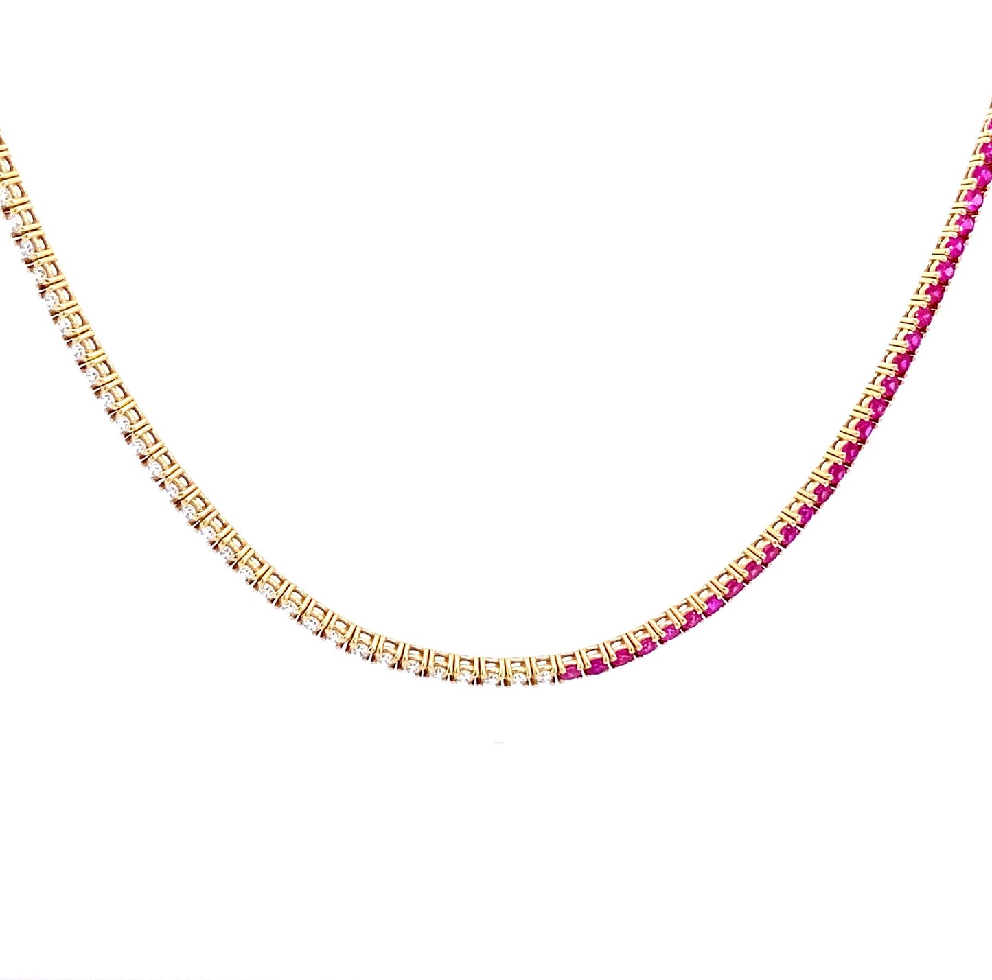 14K Yellow Gold Half Ruby and Diamond Necklace Choker