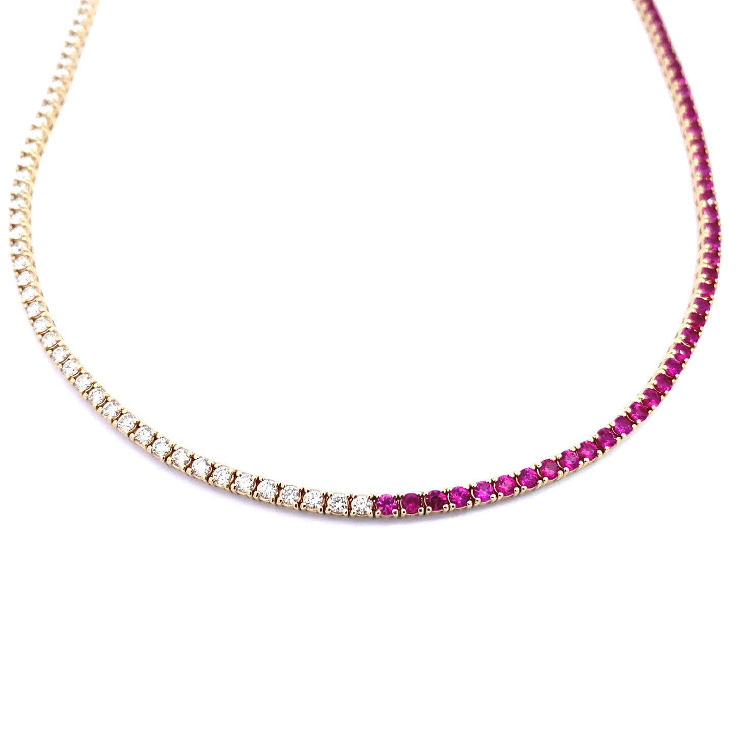 14K Yellow Gold Half Ruby and Diamond Necklace Choker