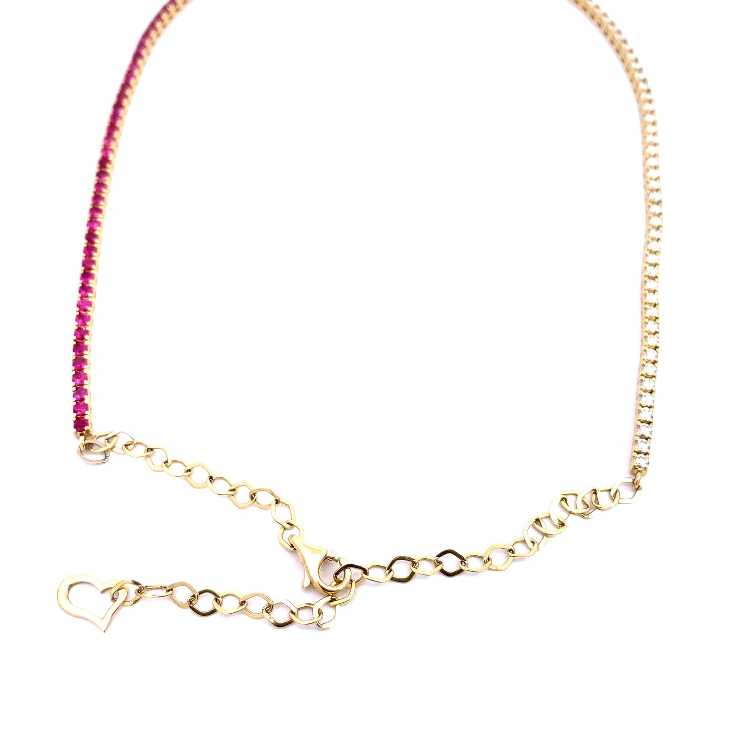 14K Yellow Gold Half Ruby and Diamond Necklace Choker