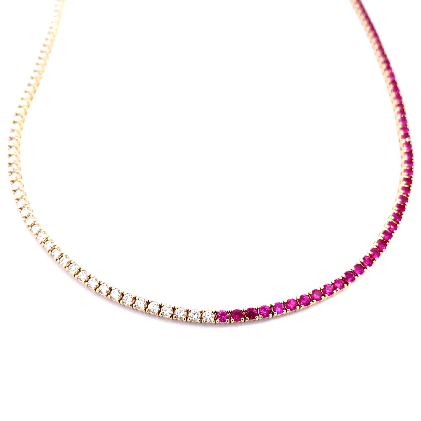 14K Yellow Gold Half Ruby and Diamond Necklace Choker